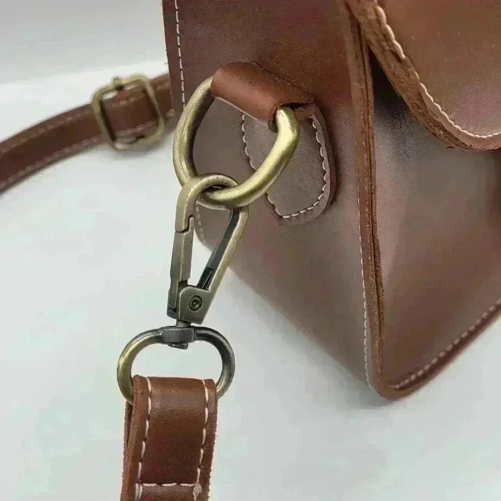 Retro Saddle Bag-Brown Cross Back Faux Leather Side Back Handmade - Picture 8 of 13